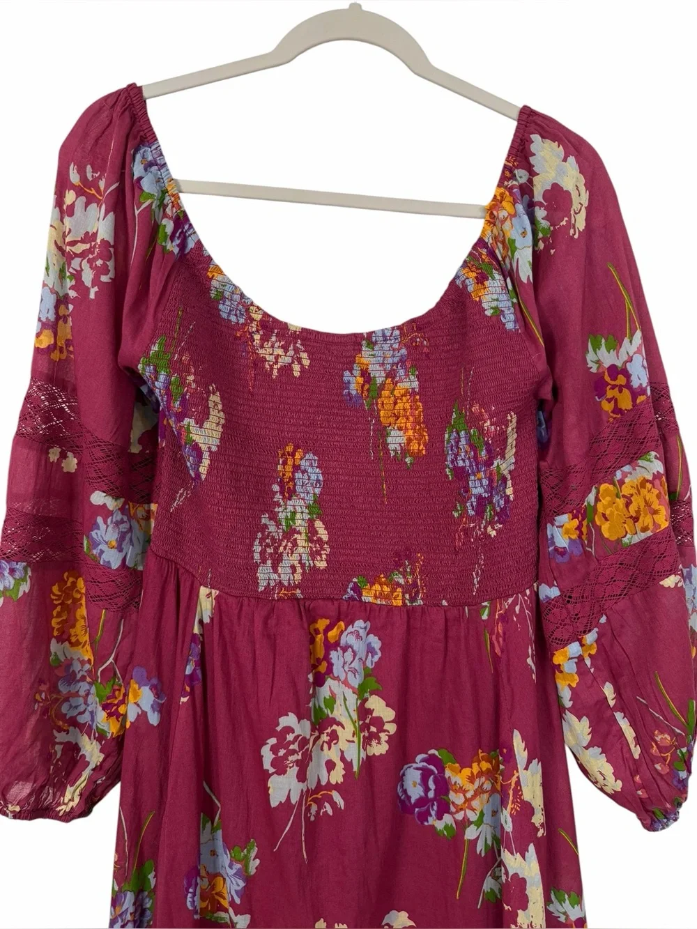 Free People Morning Glory Maxi Dress Floral Garden Handkerchief Hem Medium